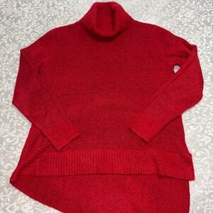 New Directions Turtleneck Sweater Red Asymmetrical Womens Large